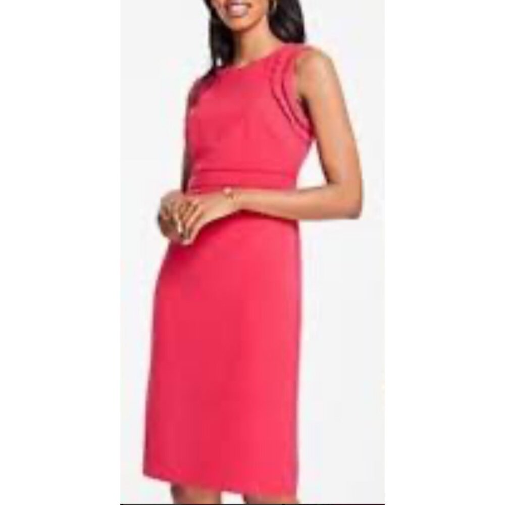 Ann Taylor Dress Strawberry Red 14 Large Washable Sheath W Ruffled Lace Trim